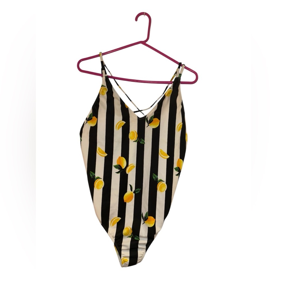 Cheeky Striped Lemon Print Swimsuit